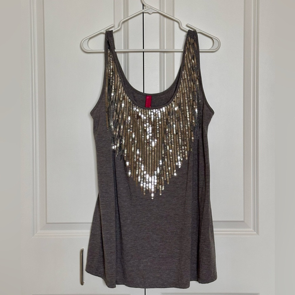 Gray Sequin Embellished Women's Tank Top